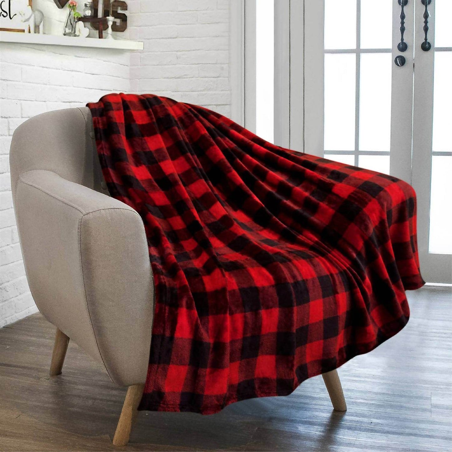Pavilia - Buffalo Check Plaid Plush Fleece Blanket Throw - Rack Hunt -