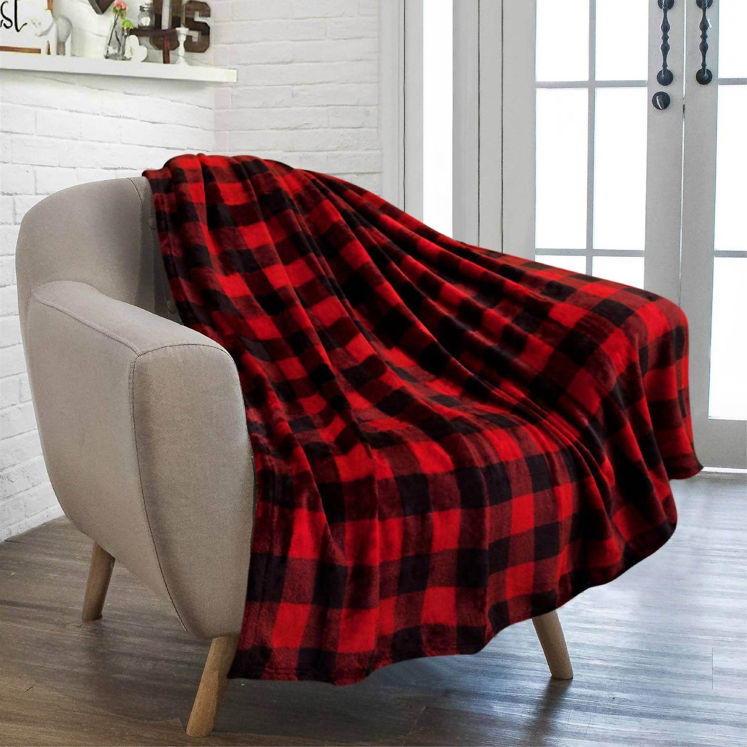 Pavilia - Buffalo Check Plaid Plush Fleece Blanket Throw - Rack Hunt -