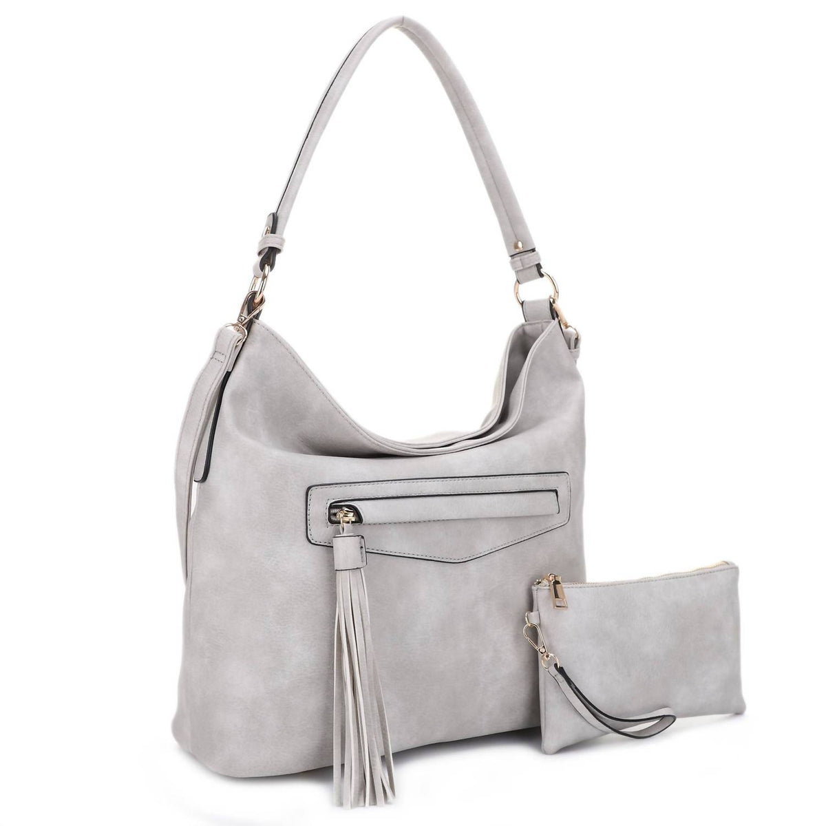 Front Pocket Tassel Zipper With Wristlet Hobo Bag Set