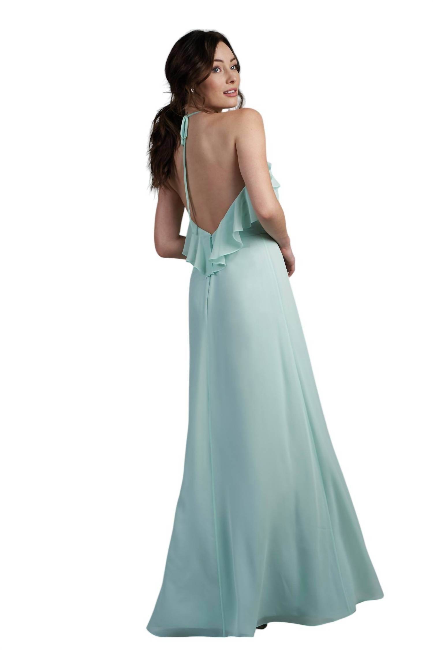 Jasmine Bridal - Poly Chiffon Long Bridesmaid Dress with Jewel Neckline - Rack Hunt