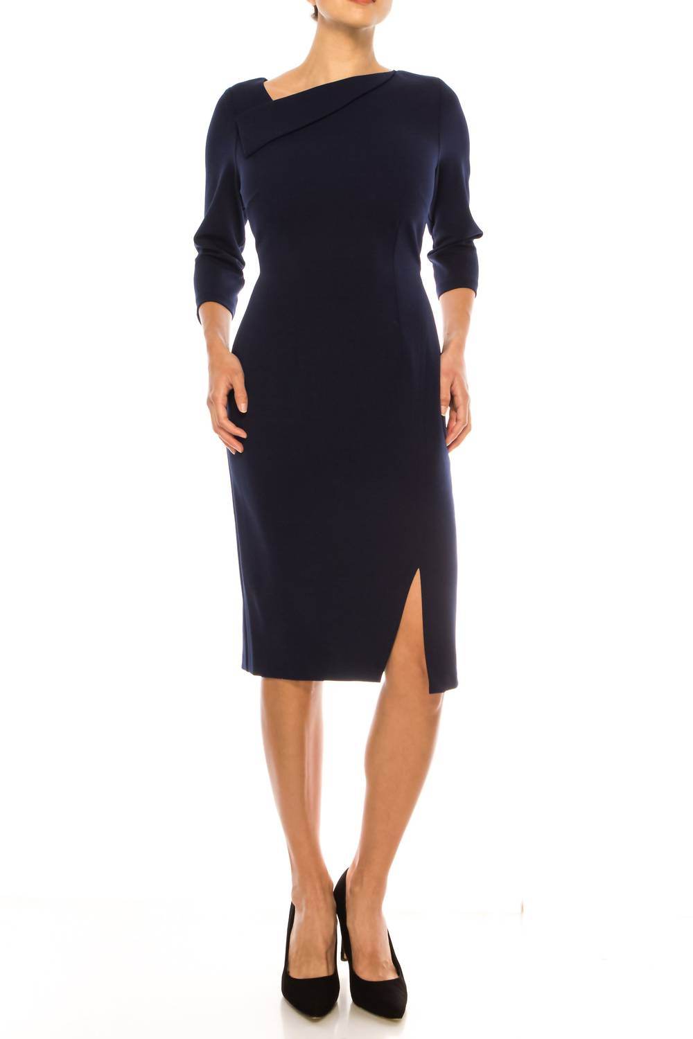 Connected Apparel - Asymmetrical Neck Sheath Dress - Rack Hunt -
