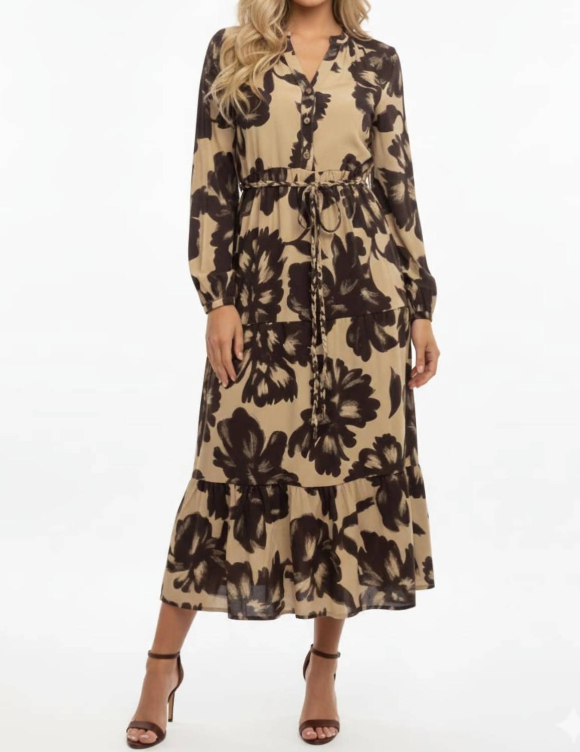 Earthy Tiered Midi Floral Dress