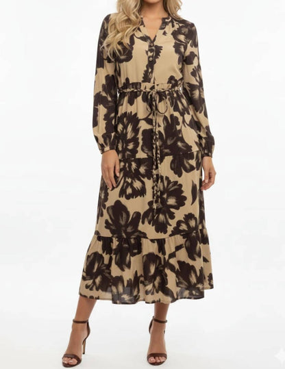 Earthy Tiered Midi Floral Dress