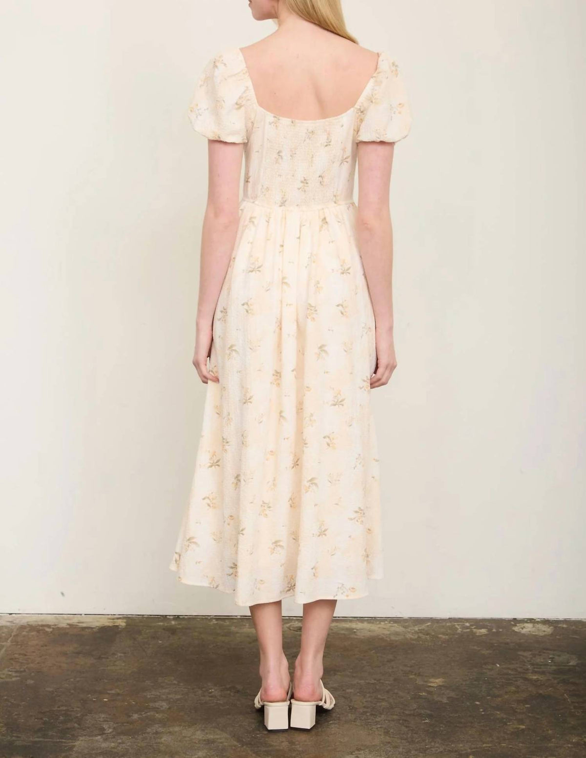 Floral Sweetheart Puff Sleeve Corset Midi Dress