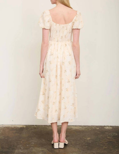 Floral Sweetheart Puff Sleeve Corset Midi Dress