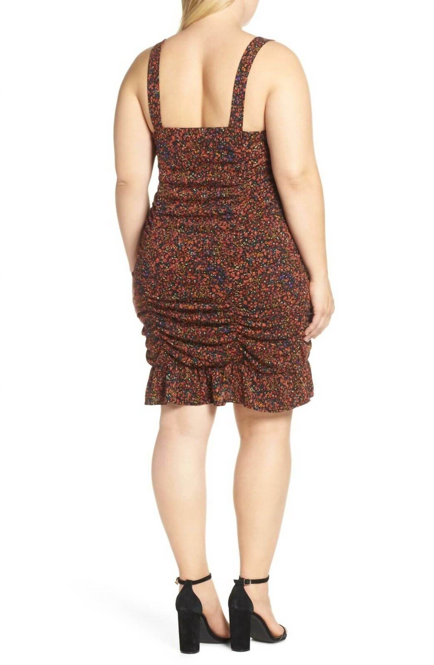 Leith - Plus Size Floral Print Above Knee Ruffle Ruched Strappy Dress - Rack Hunt -