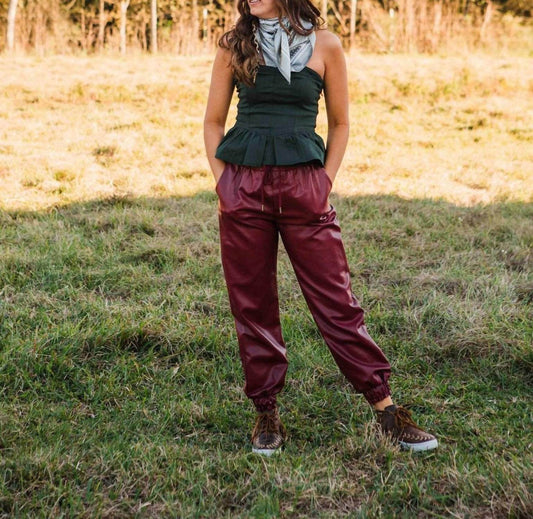 LOVELO - Ruby Faux Leather Jogger Pants - Rack Hunt -