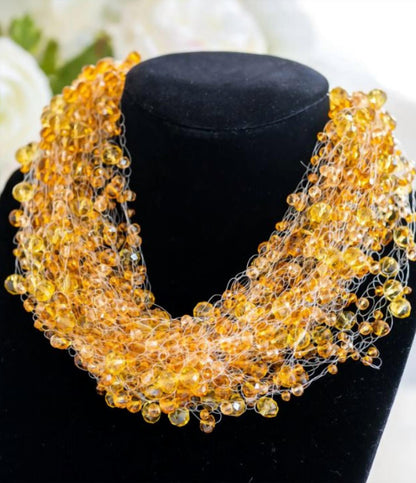 Women's Amber Crystal Bead Cluster Necklace