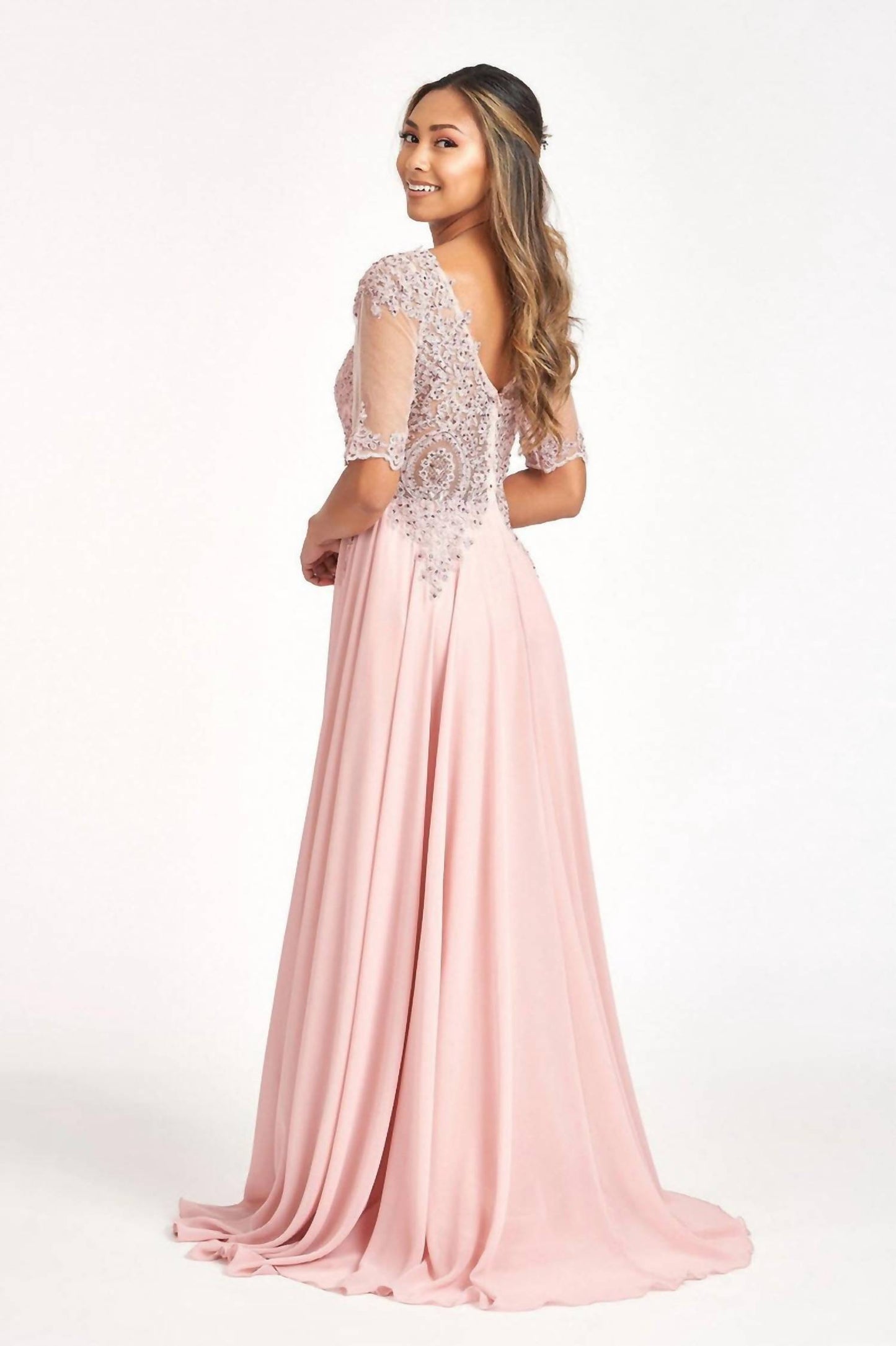 Embroidery Chiffon V-neckline Dress