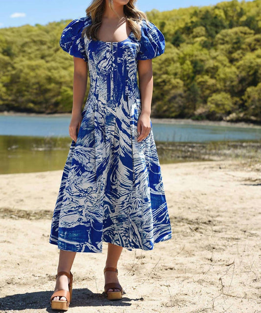 Printmaking Scoop Neck Cotton Midi Dress