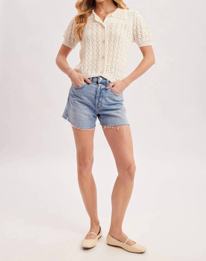 Pointelle Button Down Shirt Knit Cardigan