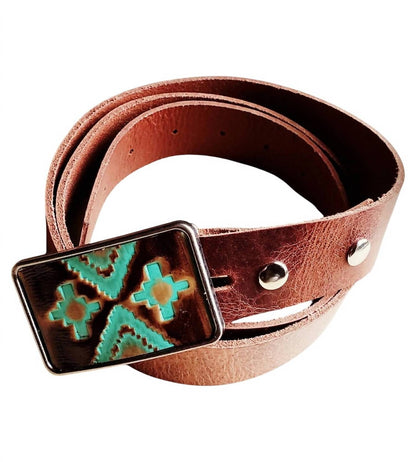 Women's Navajo Belt Buckle With Leather Belt