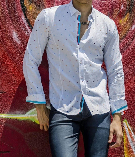 Fill Coupe Button Down Jacquard Shirt With Accent Trim