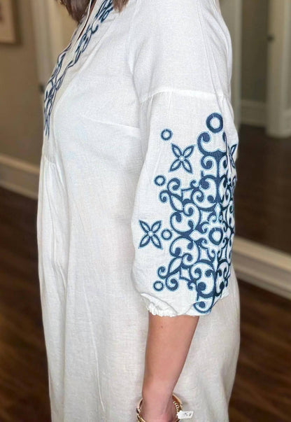 Embroidered 3/4 Sleeve Dress