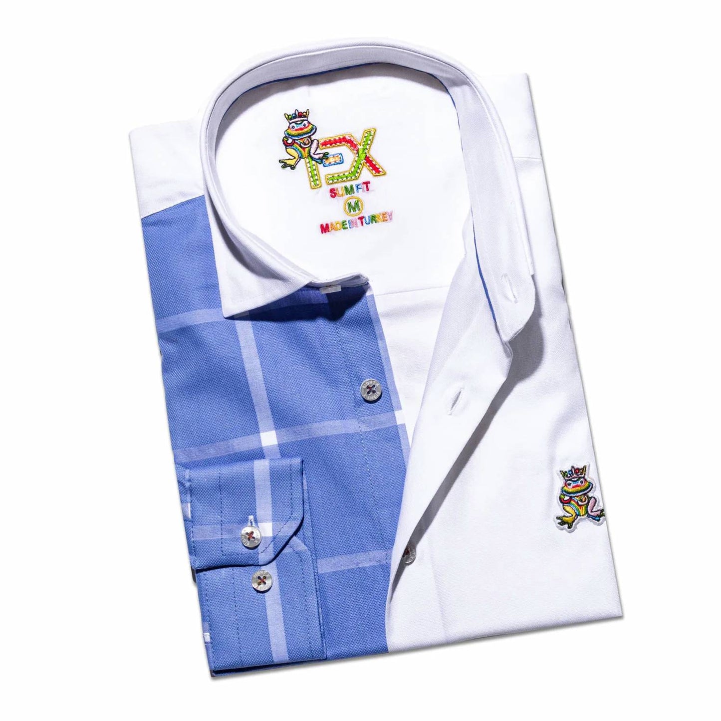 Part Plaid Frog Oxford Button Down Shirt