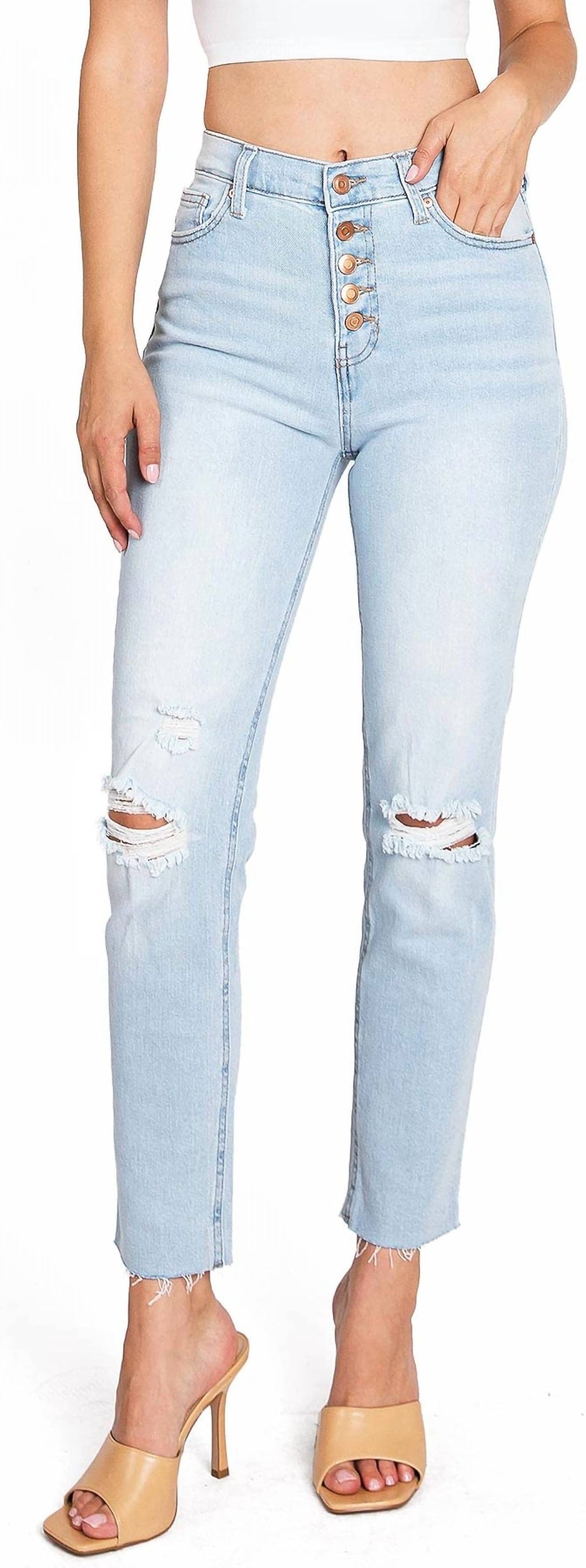 Women's Ripped Button-fly Jeans
