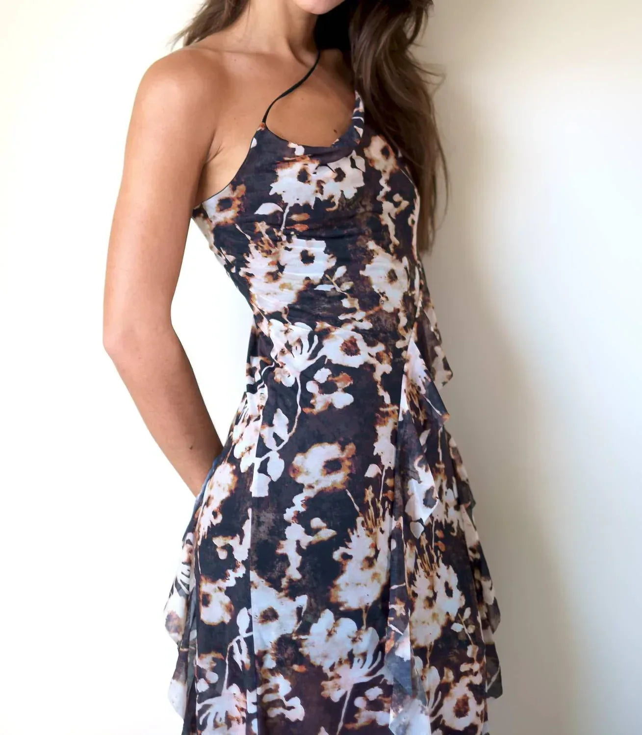 ESTHE - Waterfall Frill Asymmetric Dress - Rack Hunt