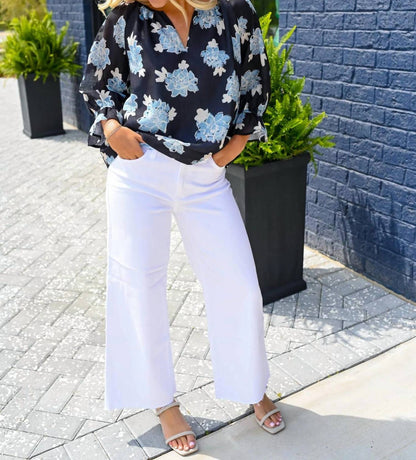 Midnight Floral Peasant Top