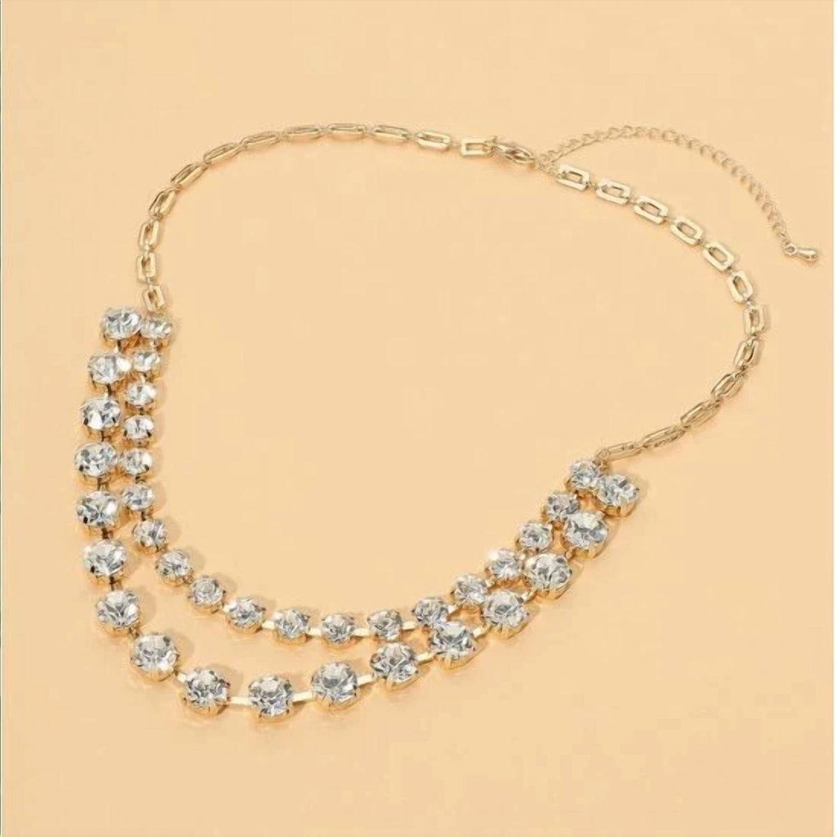 Women's Double Row Rhinestone Statement Necklace