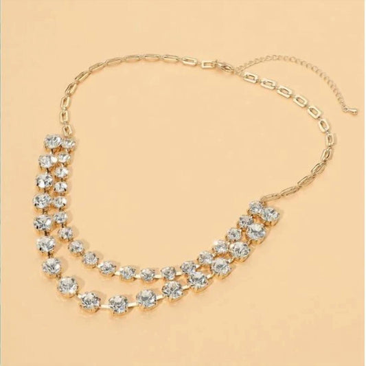 Women's Double Row Rhinestone Statement Necklace