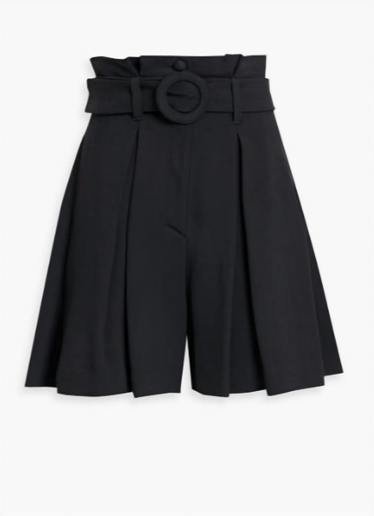 Belted Pleated Silk Blend Twill Shorts