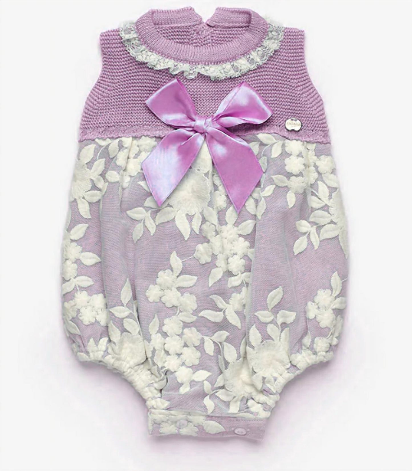 Girl's Knit Front Bow Onesie And Hat Set