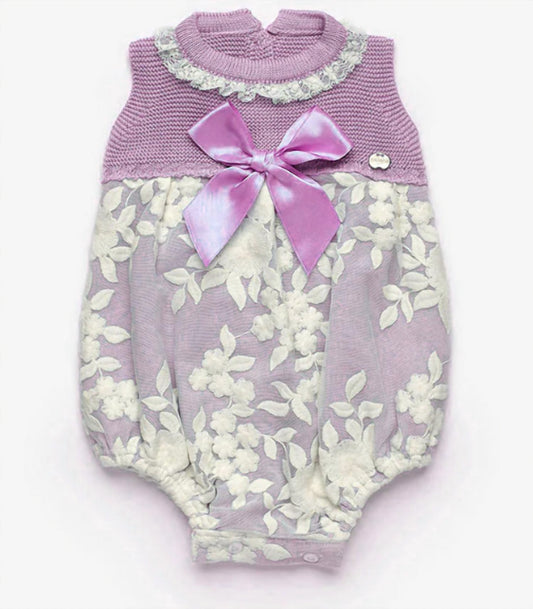 Girl's Knit Front Bow Onesie And Hat Set