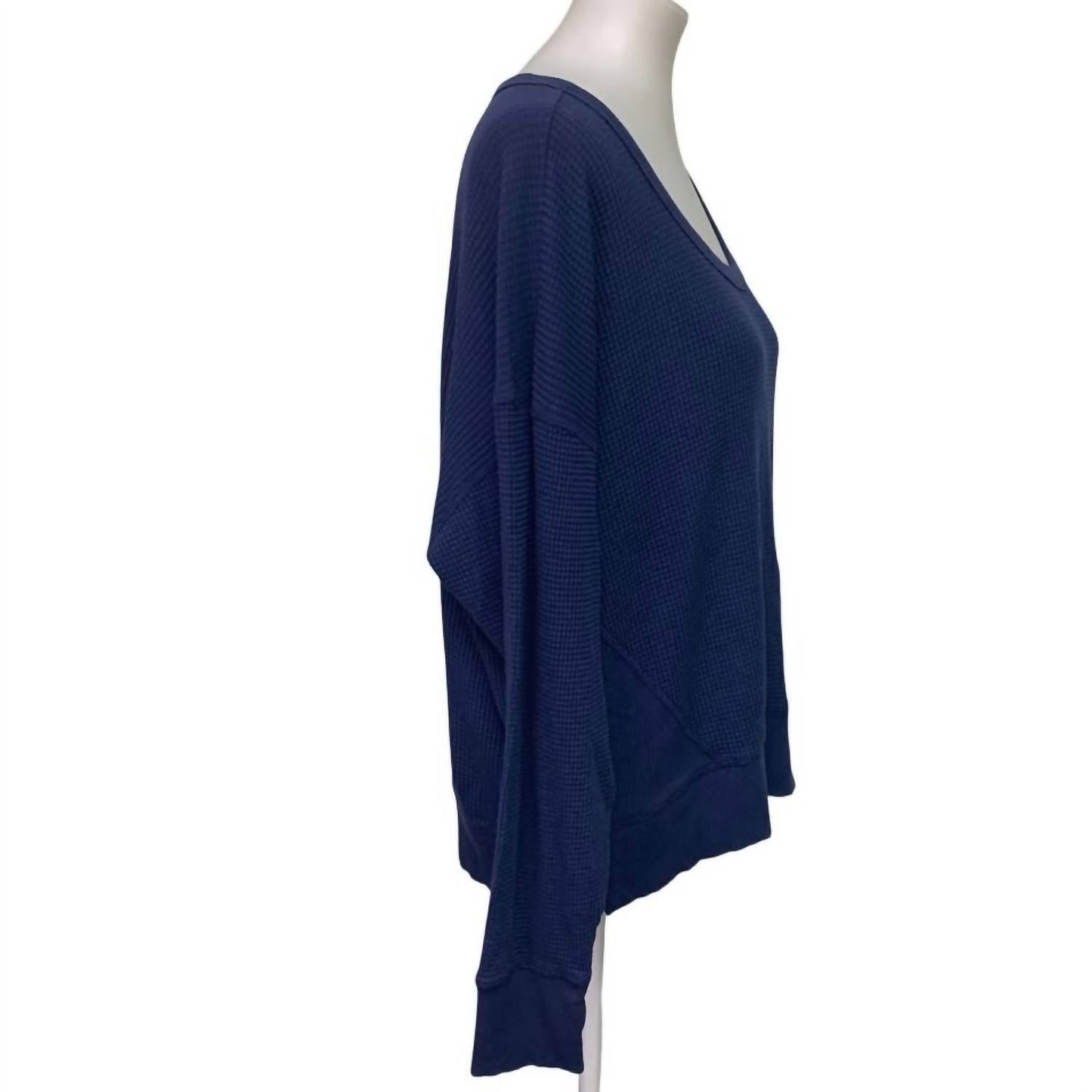Women's Cotton Scoop Neck Long Sleeve Waffled Top