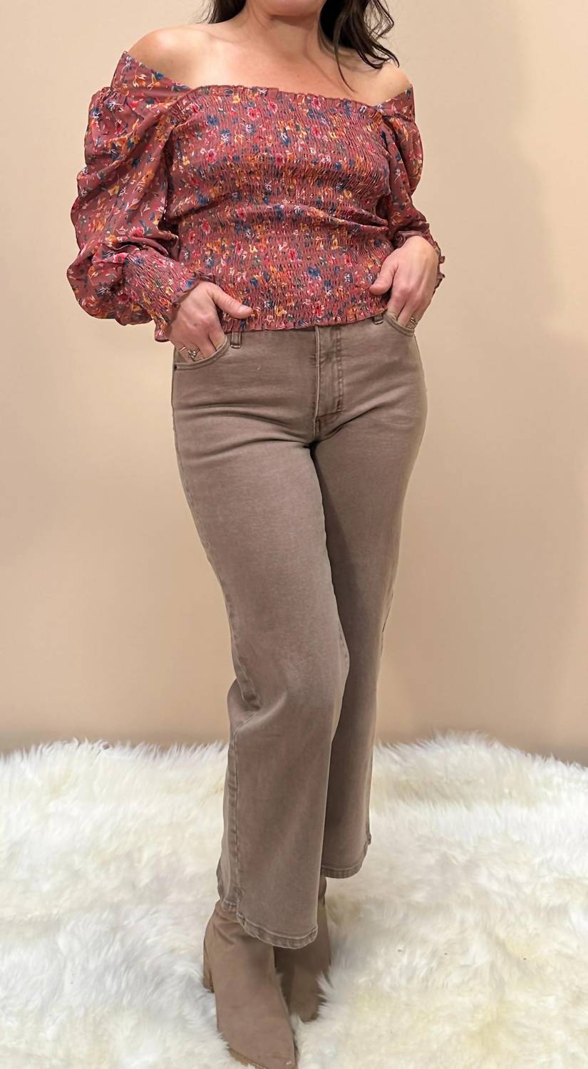Floral Print Smocked Long Sleeve Top