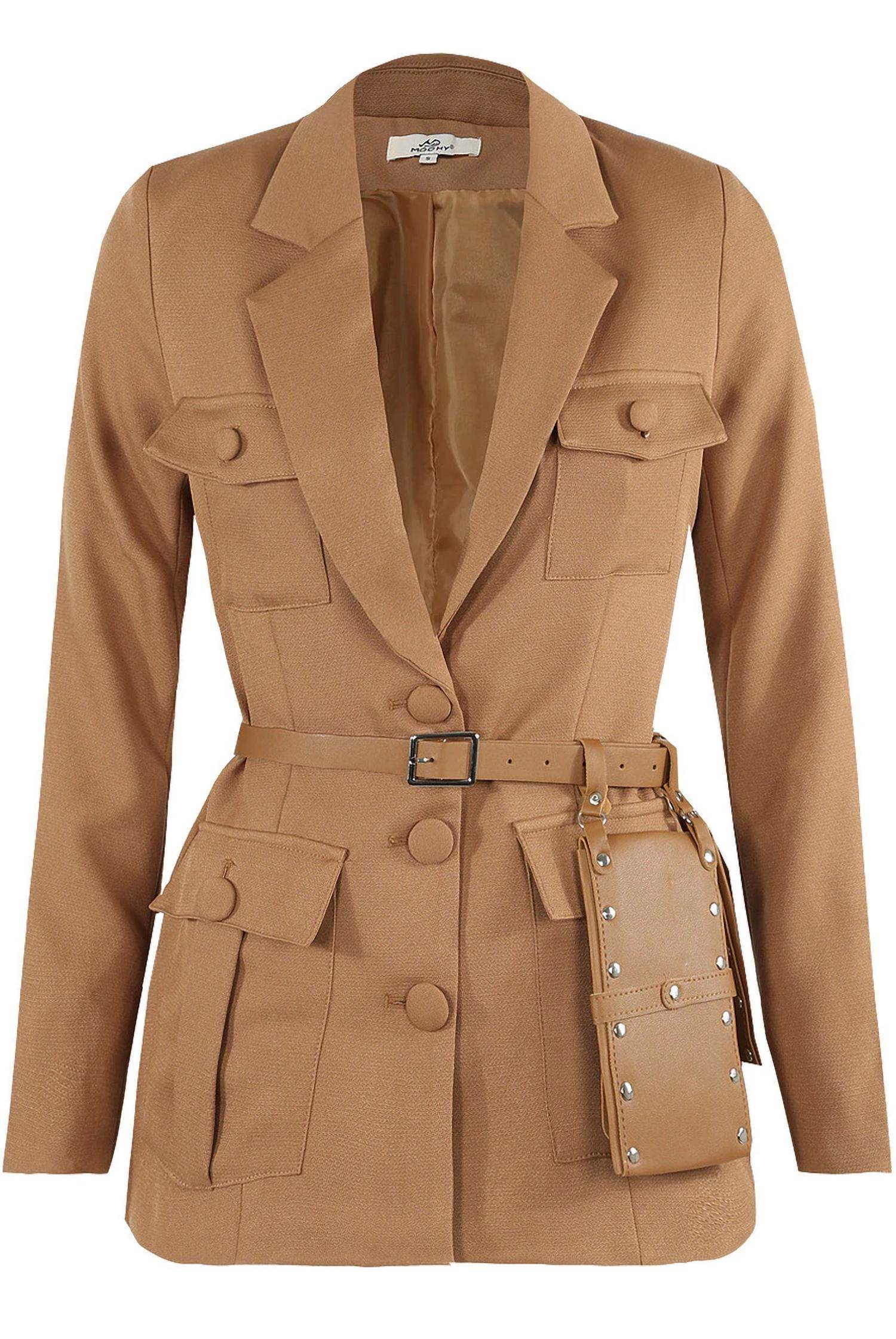 Babez London - Women's Utility Pocket Pouch Belted Blazer - Rack Hunt -