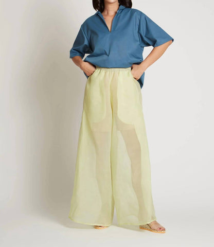 Marble Pleated Silk Organza Wide Leg Pants