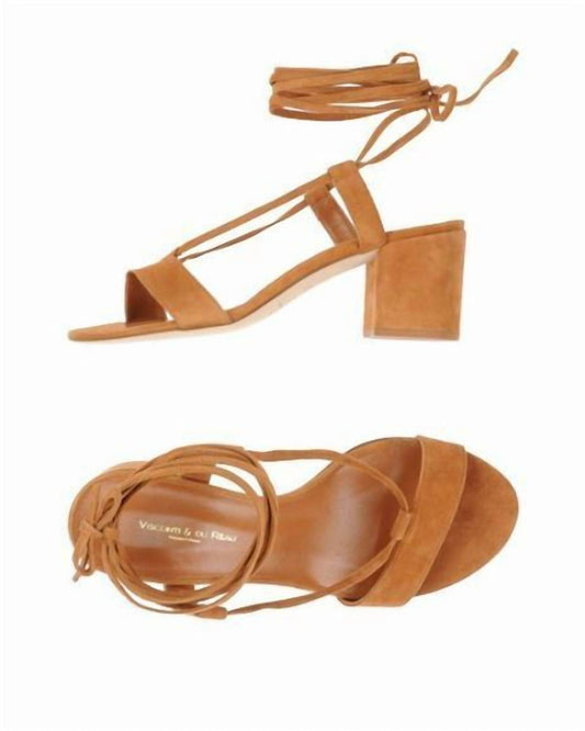 Visconti & du Réau - Women's Suede leather Ankle Wrap Block Heel Sandals - Rack Hunt -