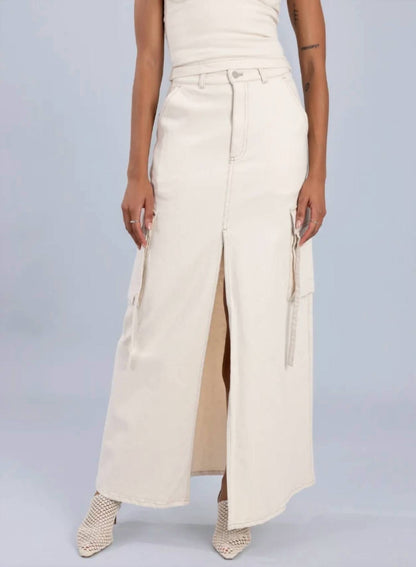 Women's Cotton Washed Denim Cargo Skirt