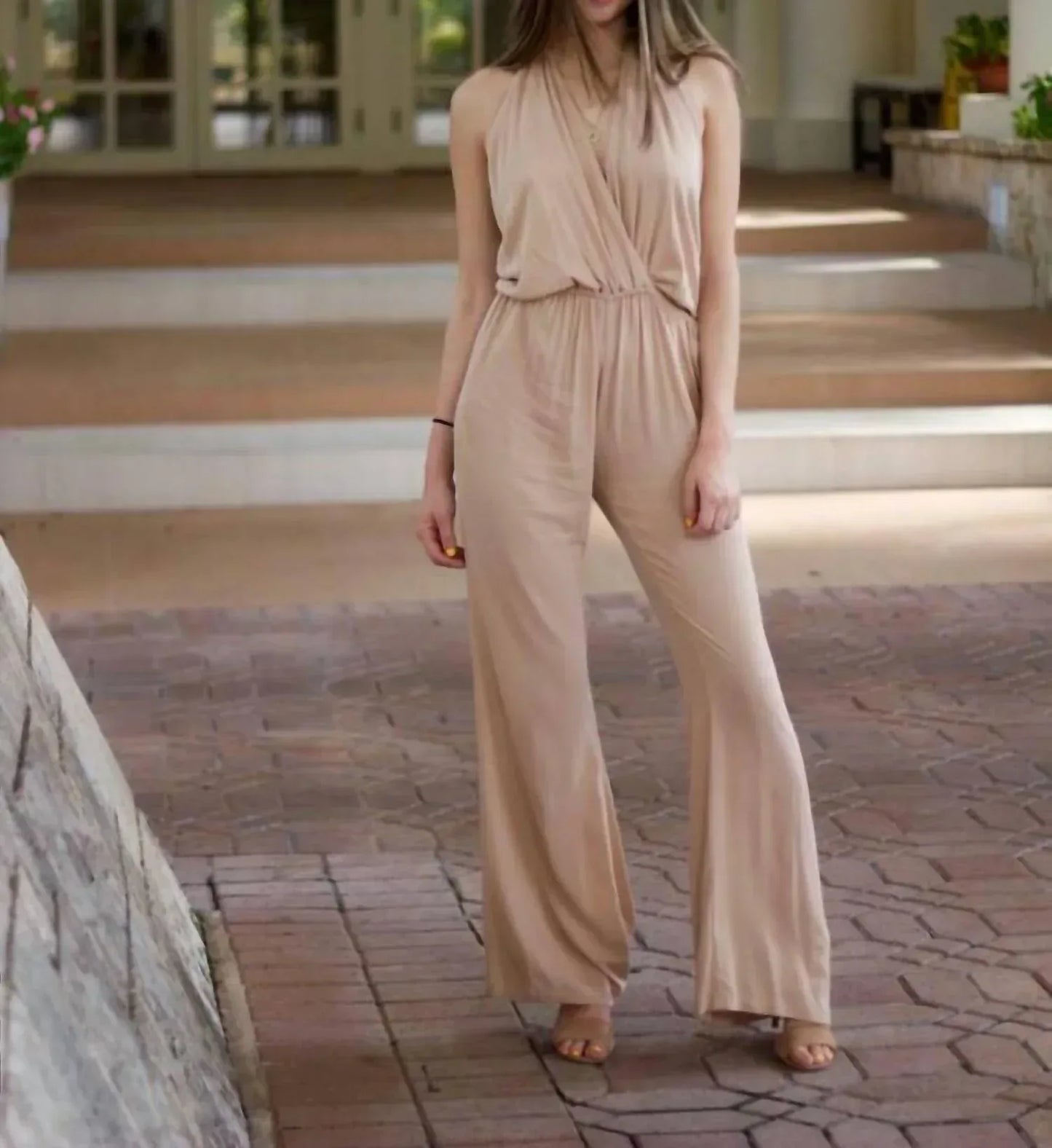 INDAH - Smoke Halter Flare Jumpsuit - Rack Hunt
