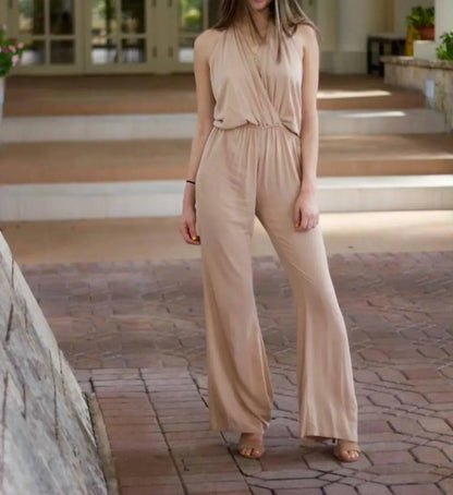 INDAH - Smoke Halter Flare Jumpsuit - Rack Hunt