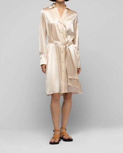 Raesa Silk Mini Shirt Dress With Leather Detail