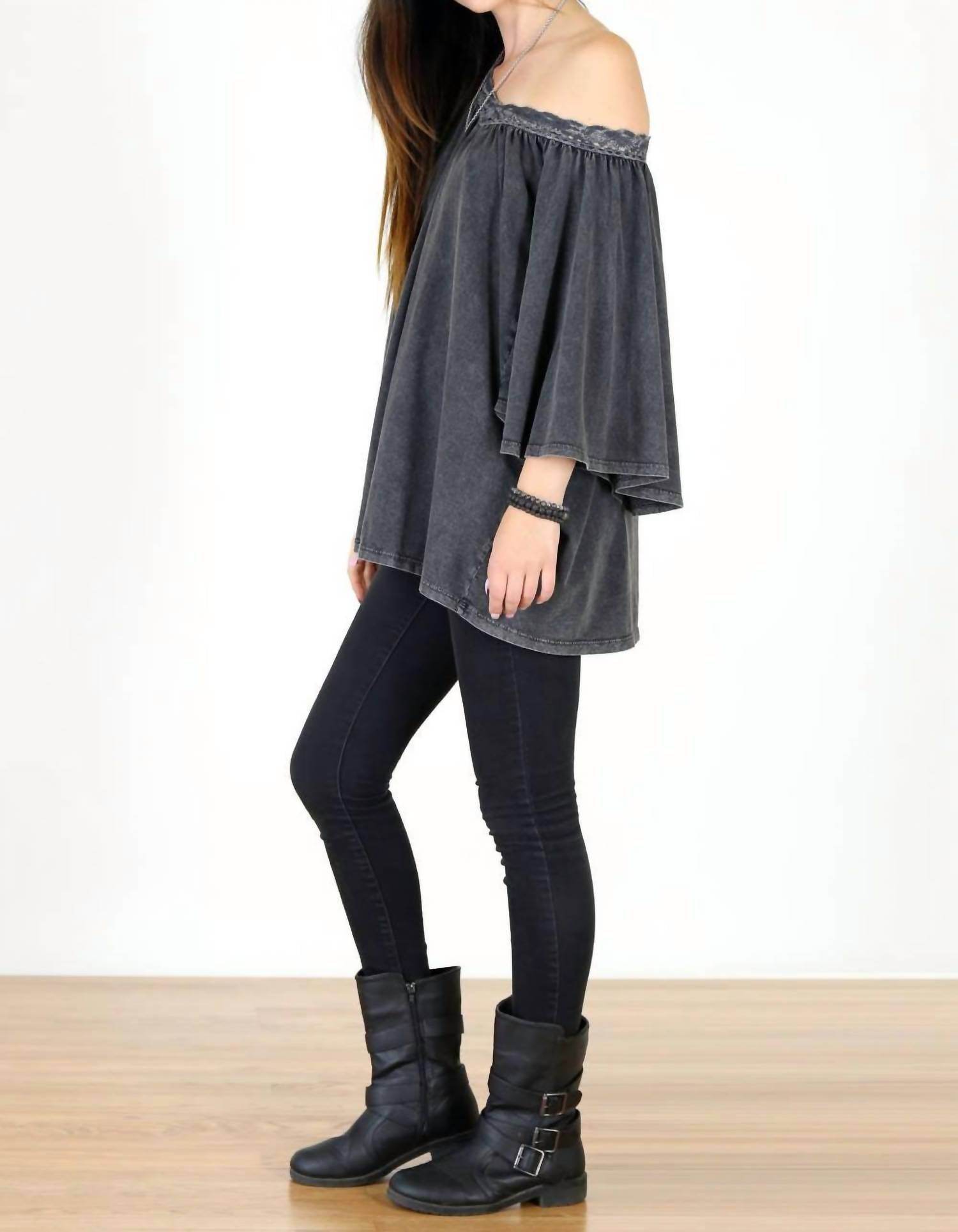 Tough Luv - Boho Victorian Acid Washed Tunic Top - Rack Hunt