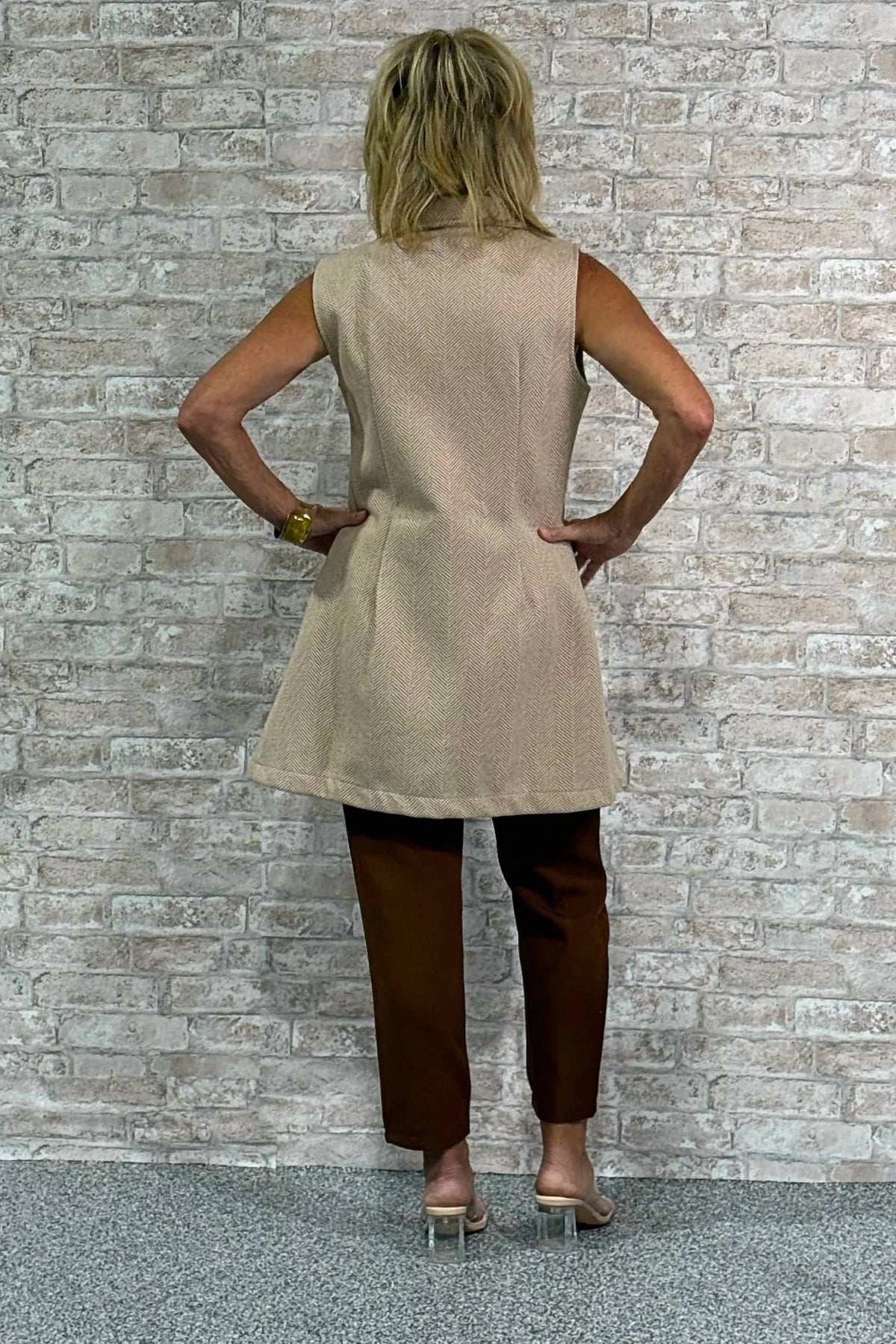 The Quiet Power Herringbone Longline Vest