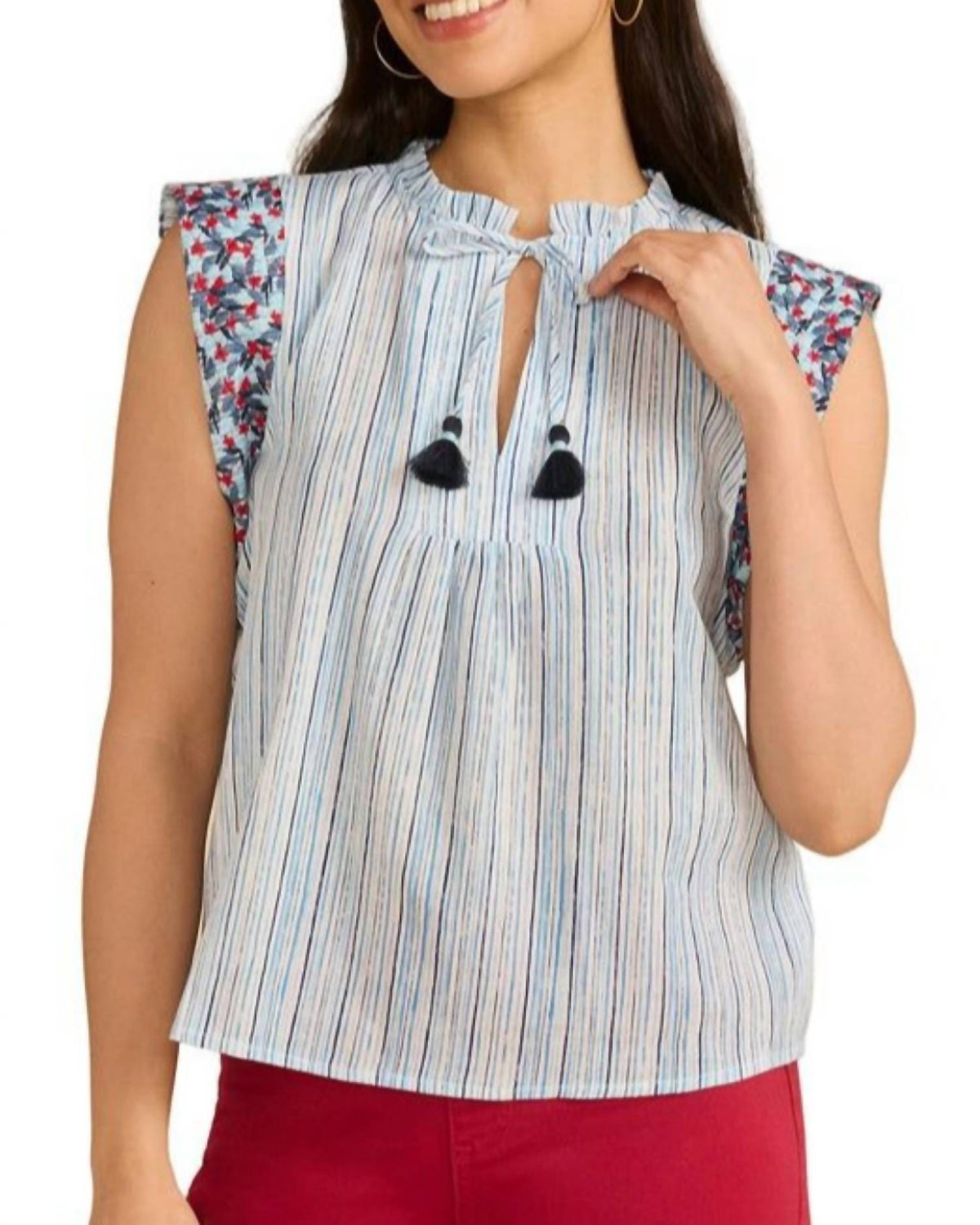NIMBUS STRIPE EMBROIDERED FLUTTER TOP 7906775