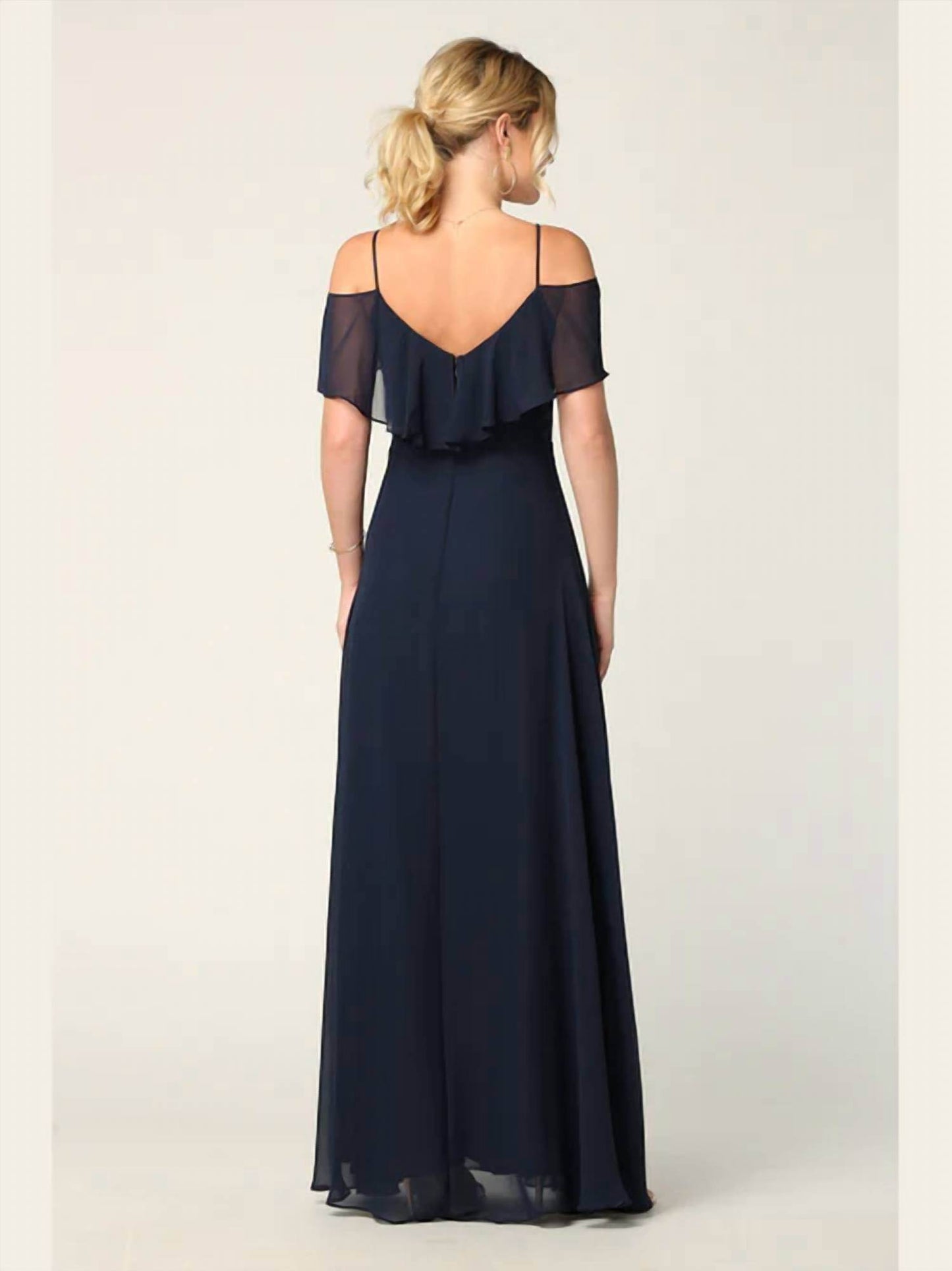 Eva USA - Chiffon Cold Shoulder Ruffle Sleeve Bridesmaid Dress - Rack Hunt