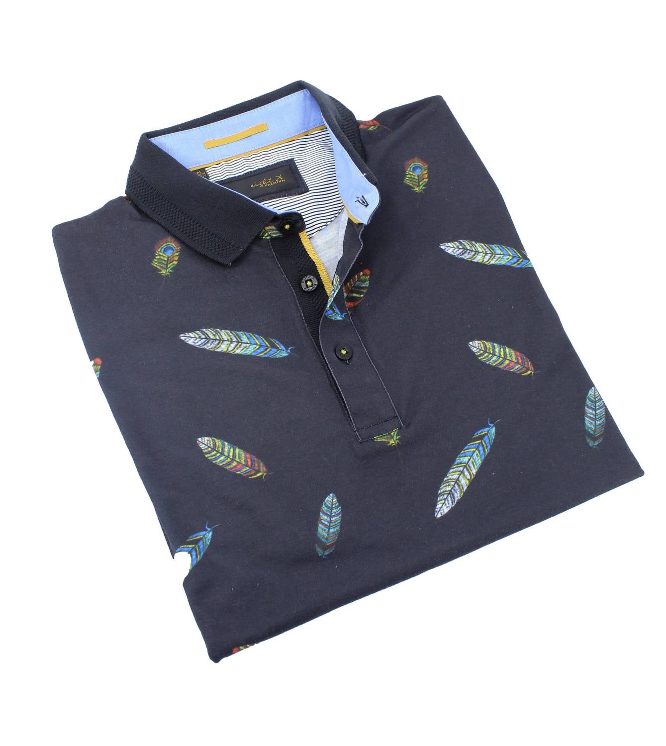 Men's Multi Color Feather Print Polo