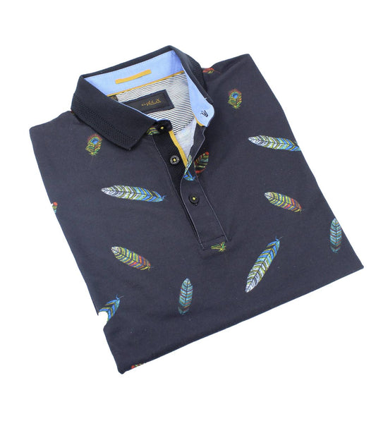 Men's Multi Color Feather Print Polo