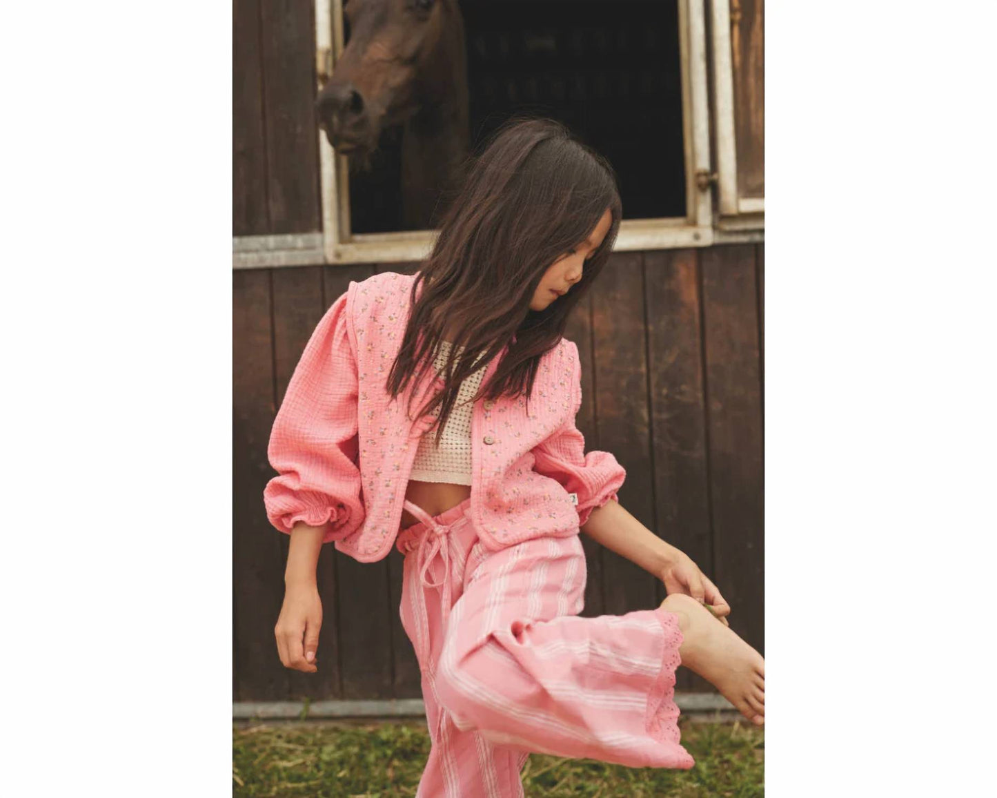 Girl's Jacquard Crop Top And Ruffle Pants Set