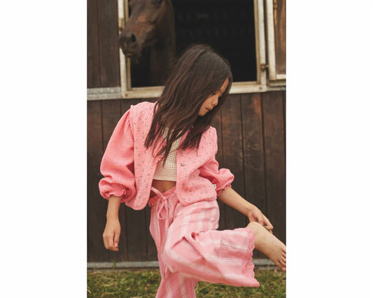 Girl's Jacquard Crop Top And Ruffle Pants Set