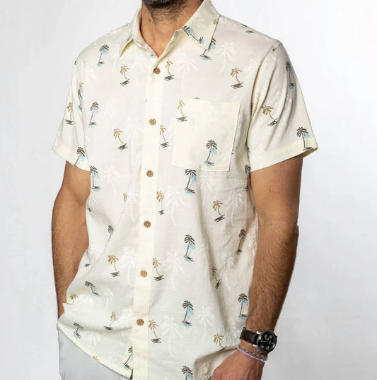 Men's Retro Palms Hemp Linen Woven Shirt