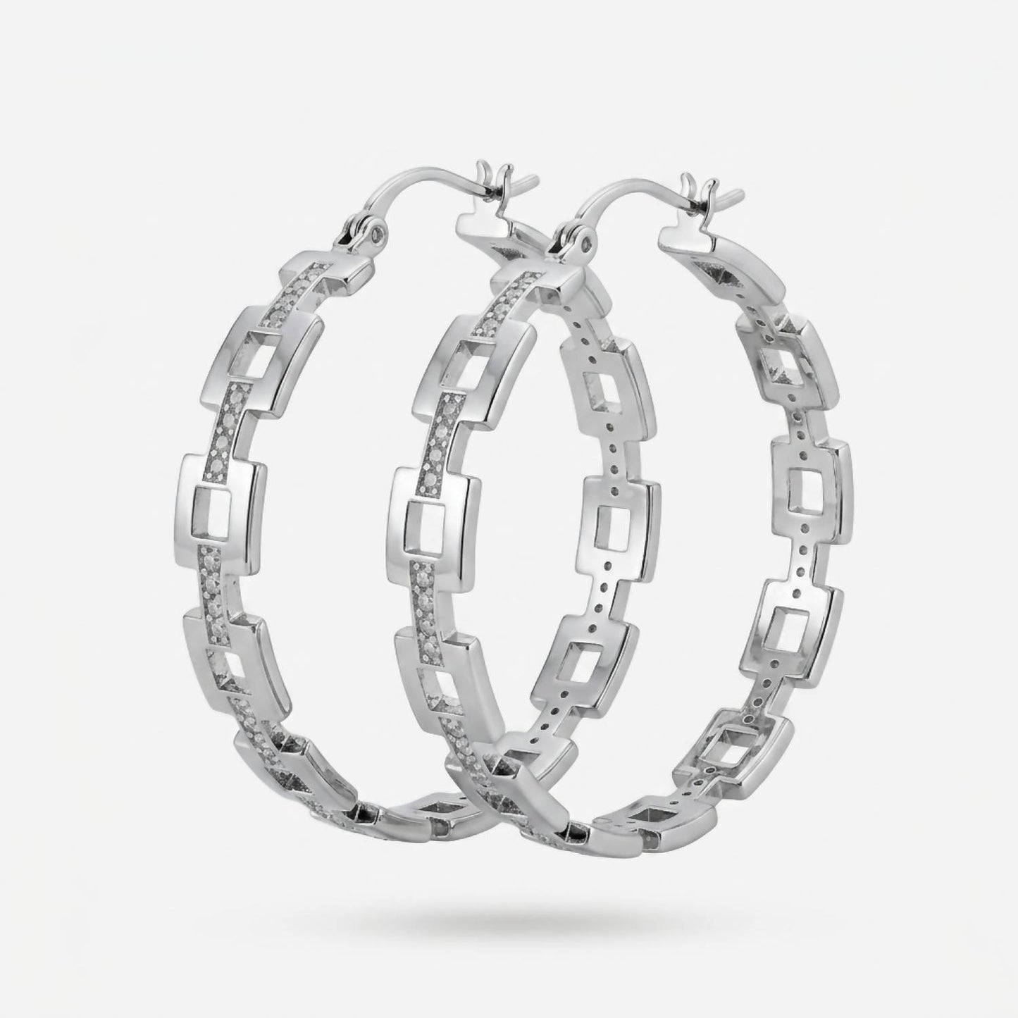 Square Link Pave Hoop Earrings