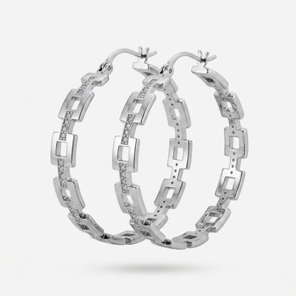 Square Link Pave Hoop Earrings