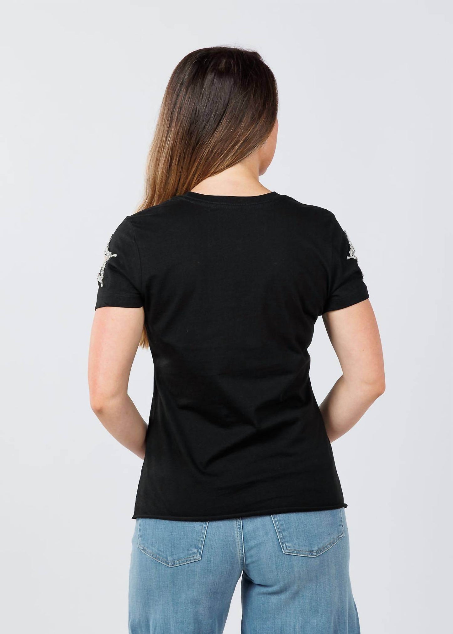 Suzy T - Women's Stars Cut Out Sleeve Top - Rack Hunt -