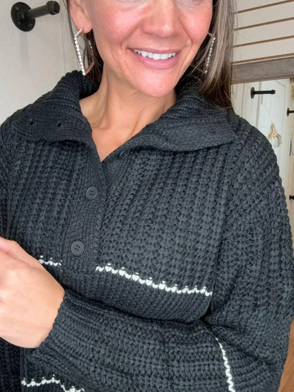 Cozy - Bella Collared Striped Sweater Top - Rack Hunt