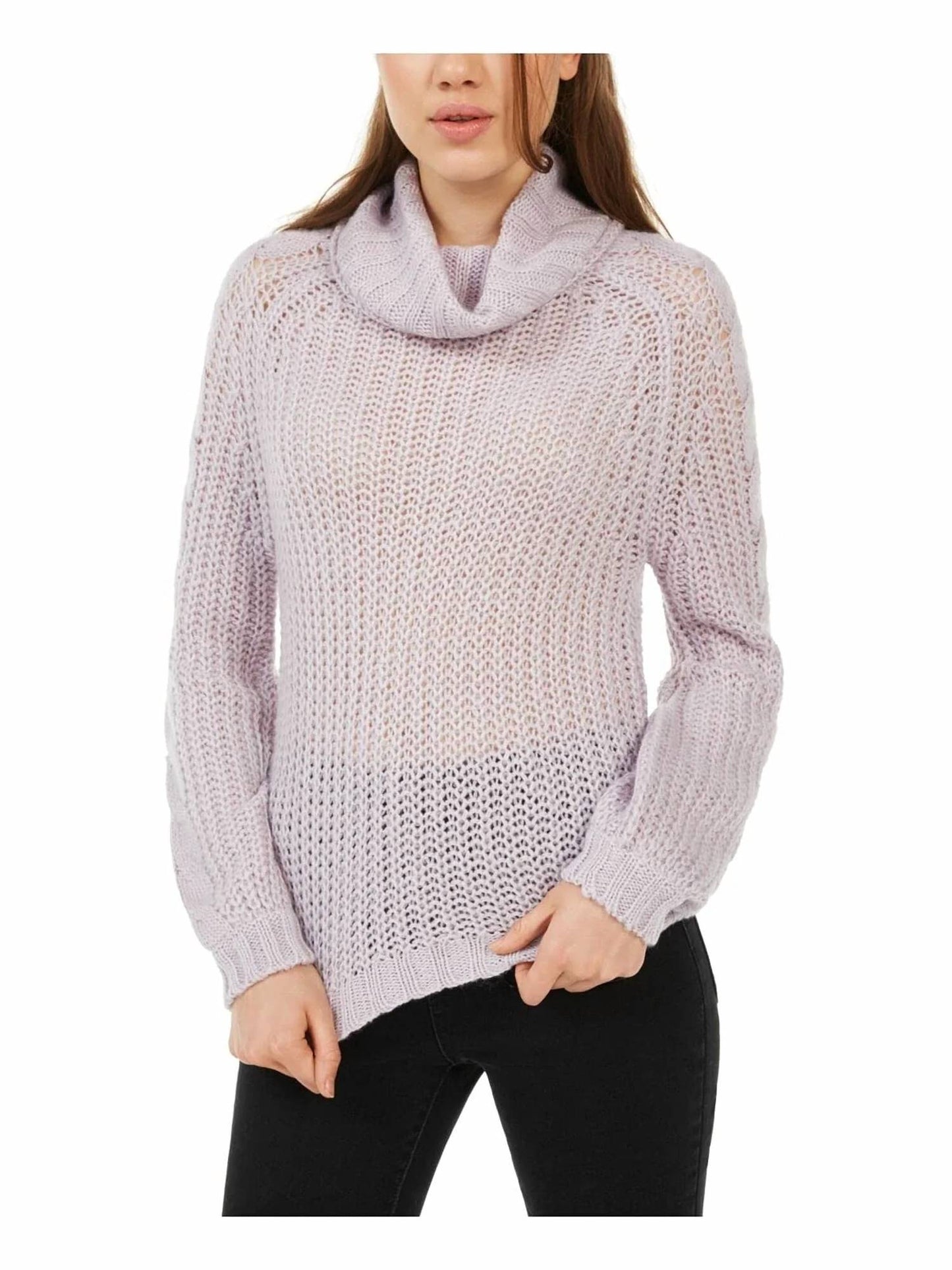 Knitted Printed Long Sleeve Cowl Neck T Shirt Sweater